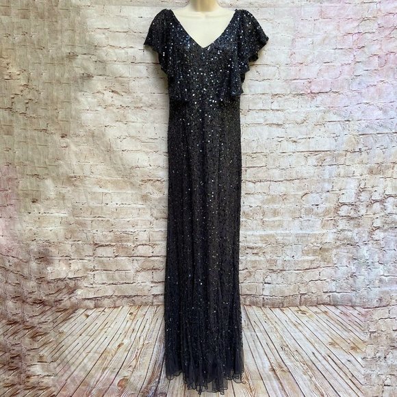 JS Collections Size 4 Maxi Dress Gown V-Neck Sequins Dark Blue Bridesmaid Party - Picture 1 of 7